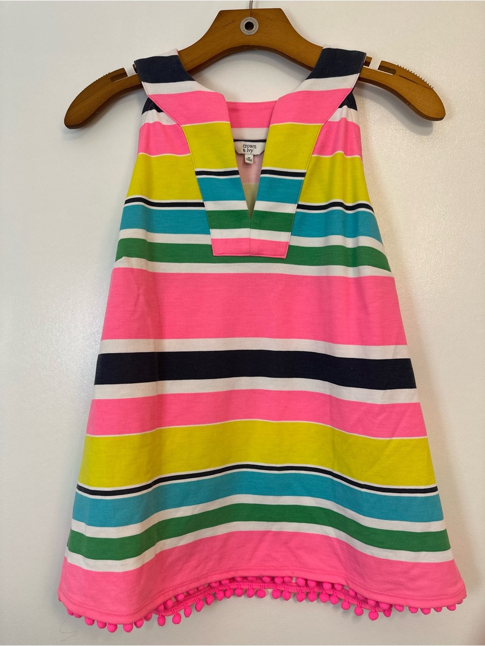 Striped Pom Trim Tank- Multicolored